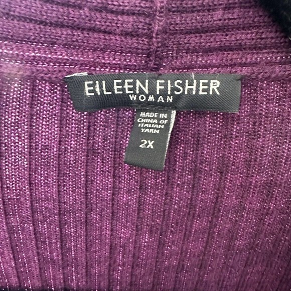 Eileen Fisher Ribbed Open Cardigan Sweater Merino Wool Women's Purple Size 2X - Picture 4 of 6